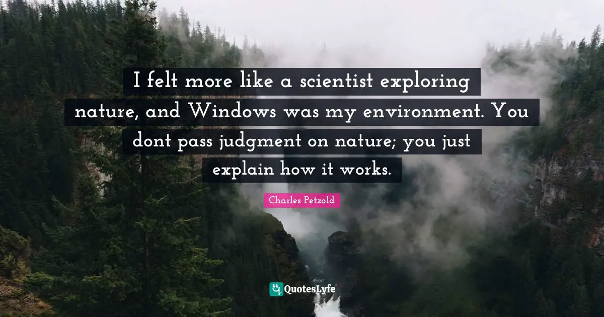 I felt more like a scientist exploring nature, and Windows was my environment. You dont pass judgment on nature; you just explain how it works.