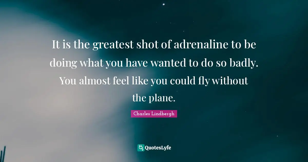Planes Quotes: "It is the greatest shot of adrenaline to be doing what you have wanted to do so badly. You almost feel like you could fly without the plane."