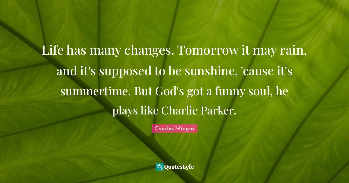 Life has many changes. Tomorrow it may rain, and it's supposed to be sunshine, 'cause it's summertime. But God's got a funny soul, he plays like Charlie Parker.