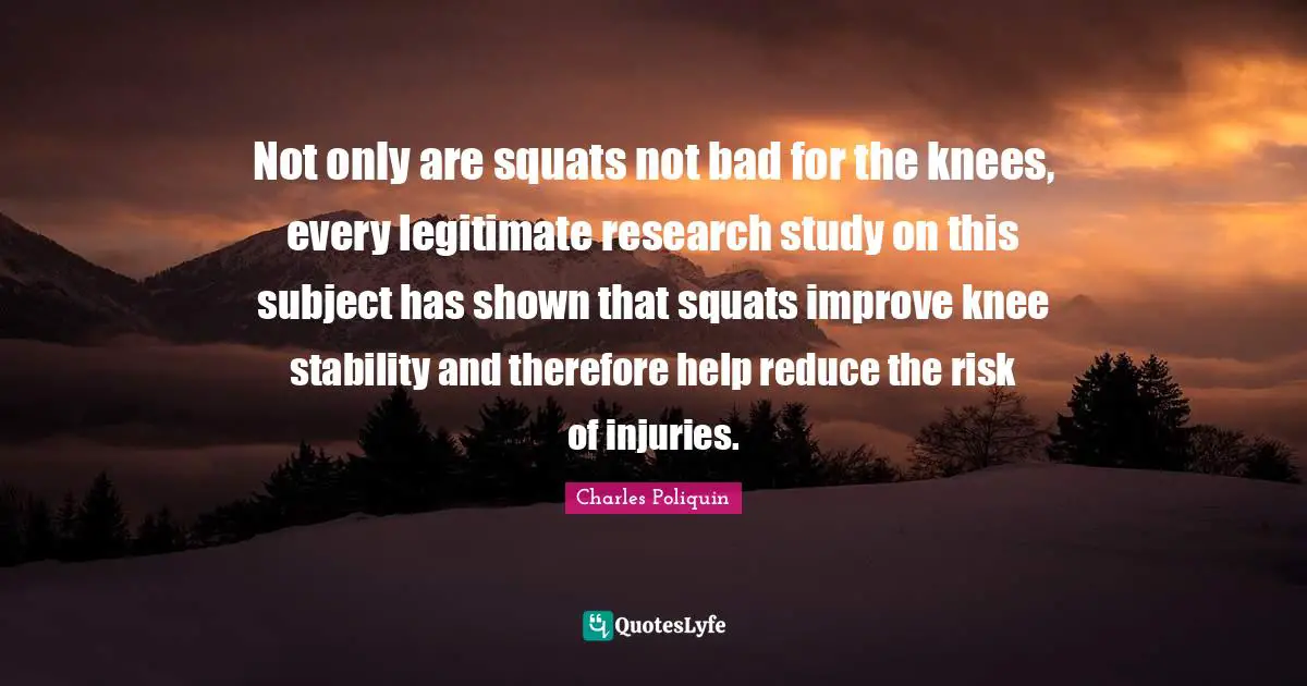 Not only are squats not bad for the knees, every legitimate research study on this subject has shown that squats improve knee stability and therefore help reduce the risk of injuries.