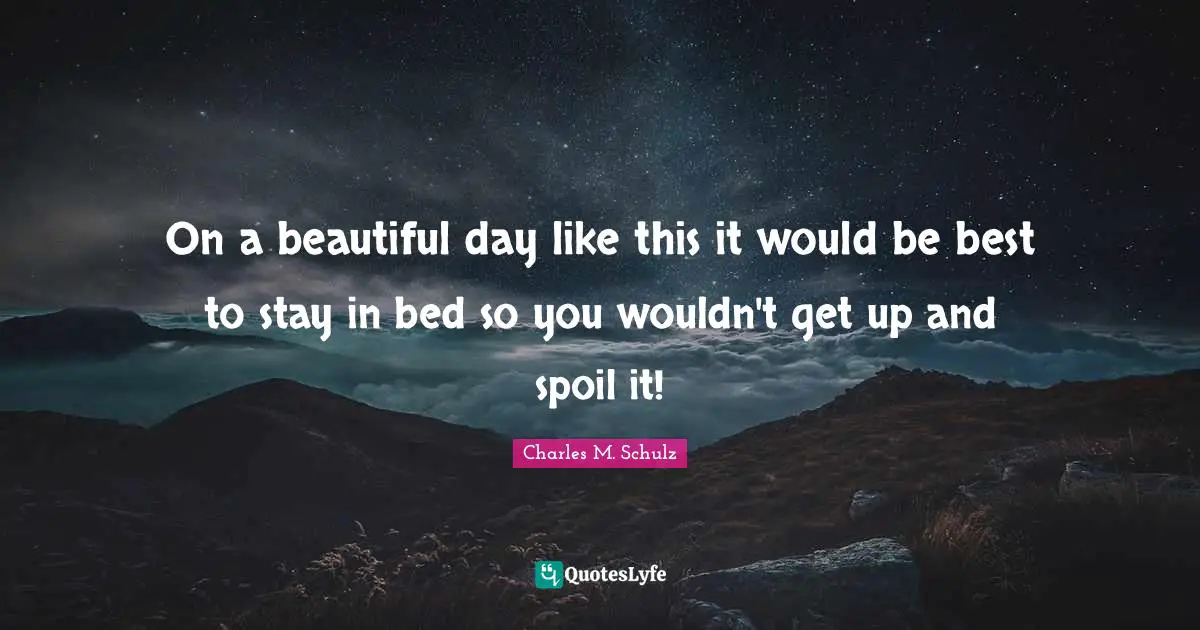 On a beautiful day like this it would be best to stay in bed so you wouldn't get up and spoil it!