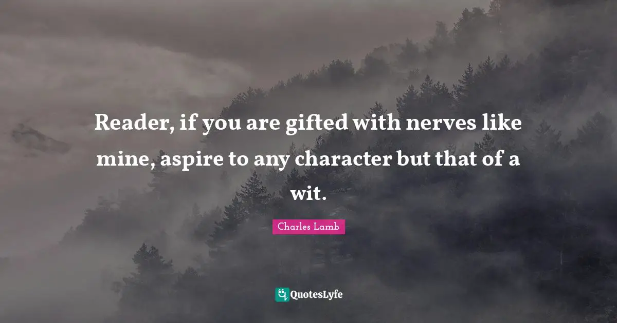 Reader, if you are gifted with nerves like mine, aspire to any character but that of a wit.