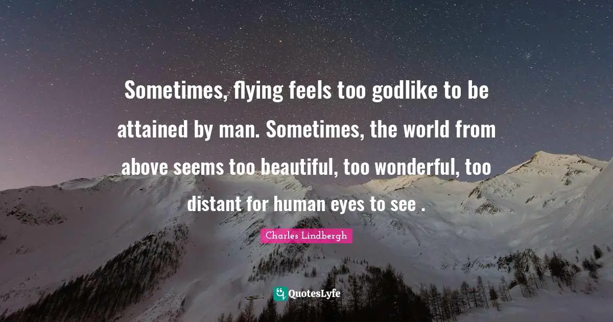 Flying Quotes: "Sometimes, flying feels too godlike to be attained by man. Sometimes, the world from above seems too beautiful, too wonderful, too distant for human eyes to see ."