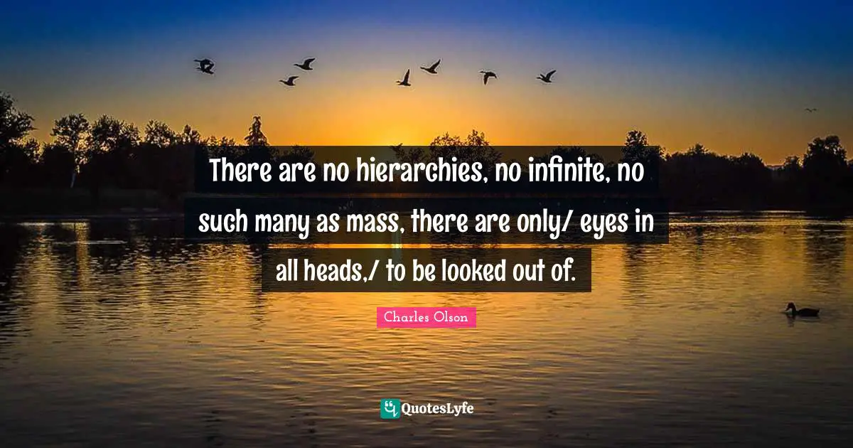 There are no hierarchies, no infinite, no such many as mass, there are only/ eyes in all heads,/ to be looked out of.