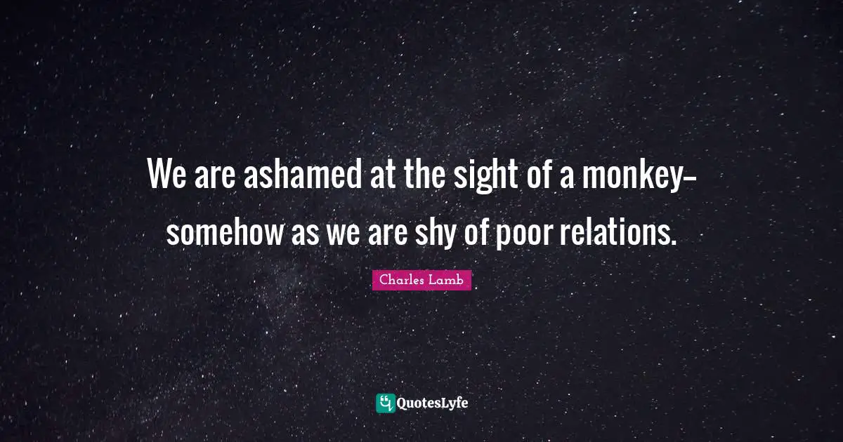 We are ashamed at the sight of a monkey--somehow as we are shy of poor relations.