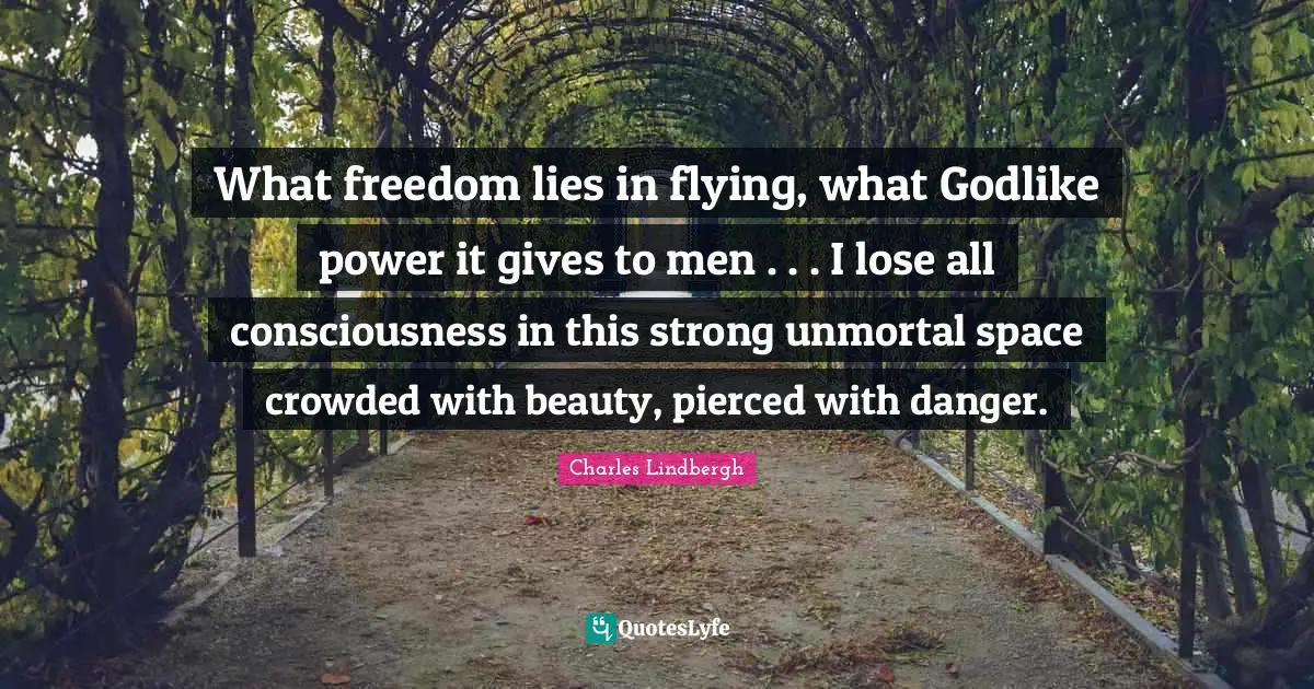 Godlike Quotes: "What freedom lies in flying, what Godlike power it gives to men . . . I lose all consciousness in this strong unmortal space crowded with beauty, pierced with danger."