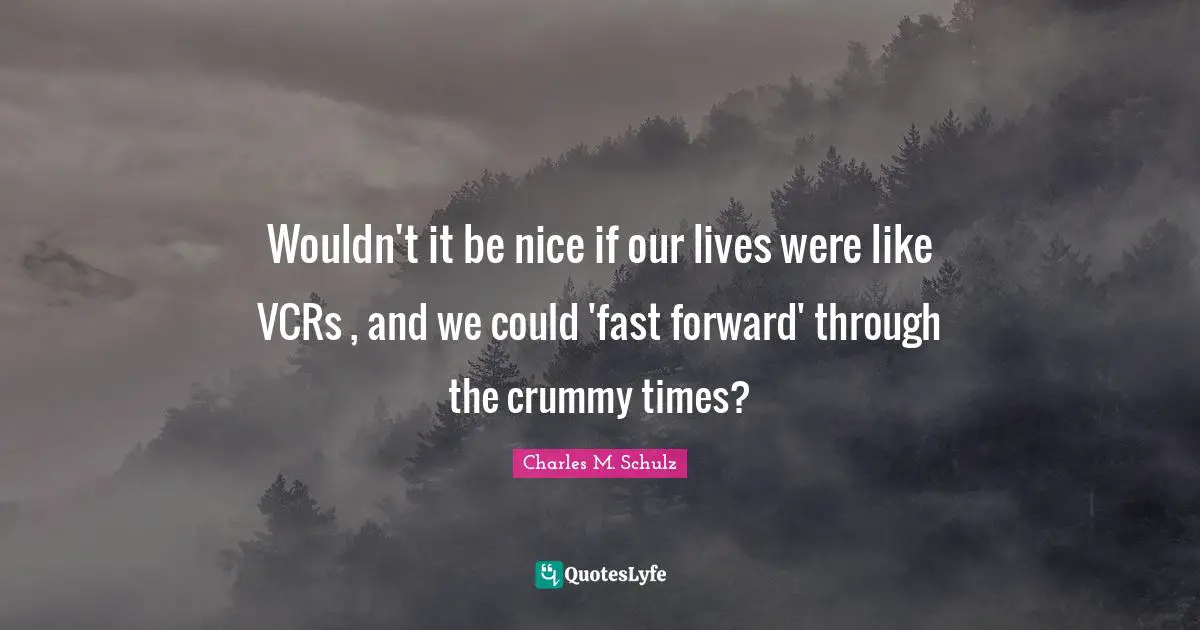 Wouldn't it be nice if our lives were like VCRs , and we could 'fast forward' through the crummy times?