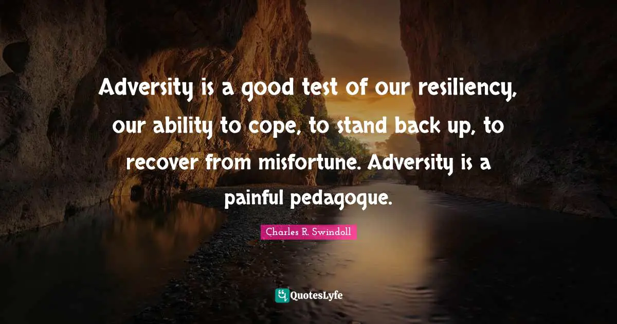 Resiliency Quotes: "Adversity is a good test of our resiliency, our ability to cope, to stand back up, to recover from misfortune. Adversity is a painful pedagogue."