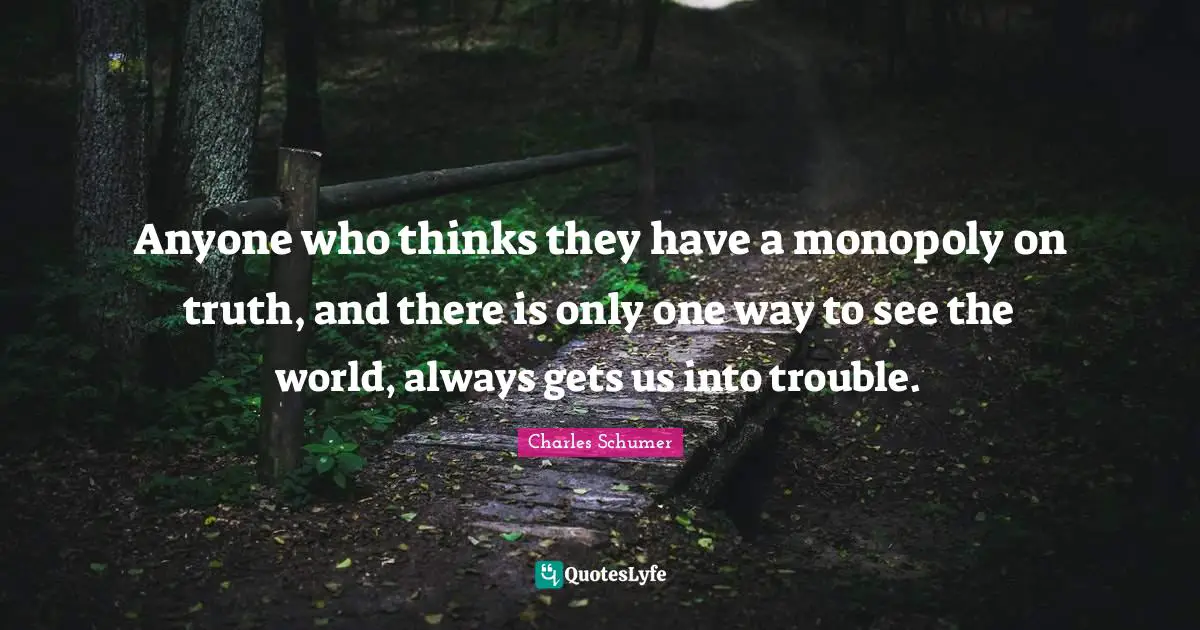 Charles Schumer Quotes: "Anyone who thinks they have a monopoly on truth, and there is only one way to see the world, always gets us into trouble."