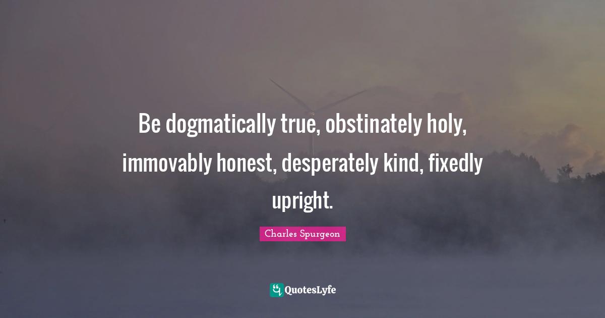 Be dogmatically true, obstinately holy, immovably honest, desperately kind, fixedly upright.