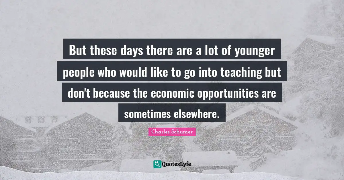 Charles Schumer Quotes: "But these days there are a lot of younger people who would like to go into teaching but don't because the economic opportunities are sometimes elsewhere."
