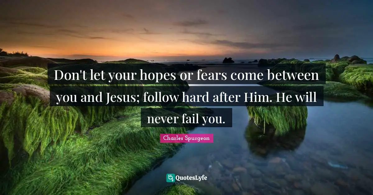 Don't let your hopes or fears come between you and Jesus; follow hard after Him. He will never fail you.