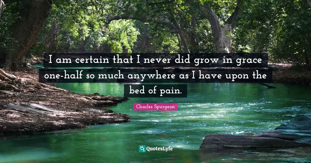 I am certain that I never did grow in grace one-half so much anywhere as I have upon the bed of pain.
