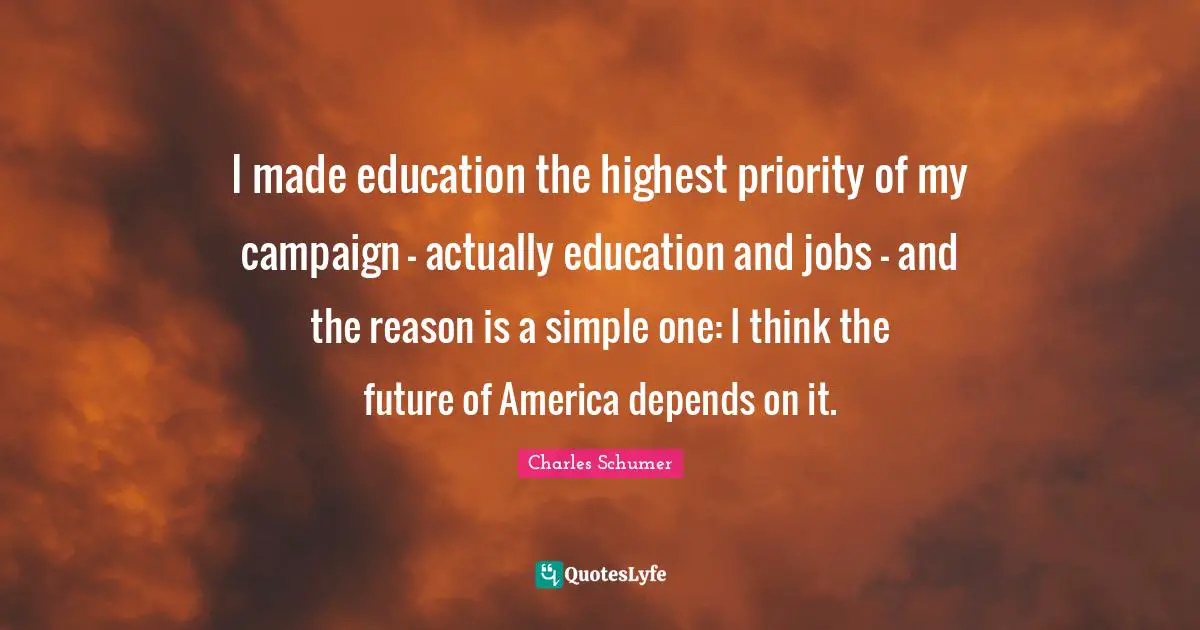Charles Schumer Quotes: "I made education the highest priority of my campaign - actually education and jobs - and the reason is a simple one: I think the future of America depends on it."