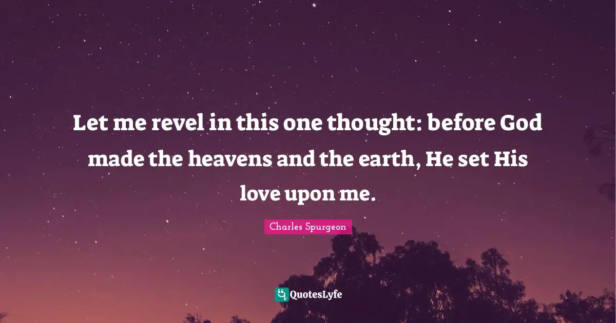 Let me revel in this one thought: before God made the heavens and the earth, He set His love upon me.