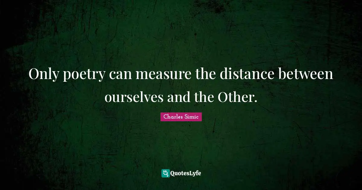 Only poetry can measure the distance between ourselves and the Other.