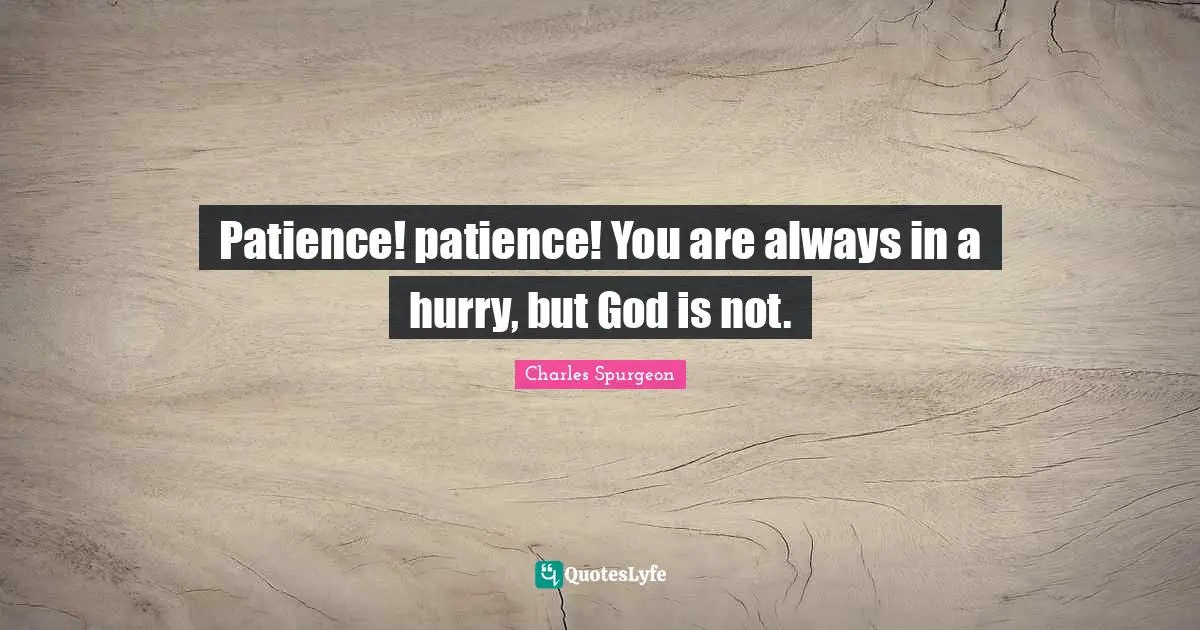 Charles Spurgeon Quotes: "Patience! patience! You are always in a hurry, but God is not."