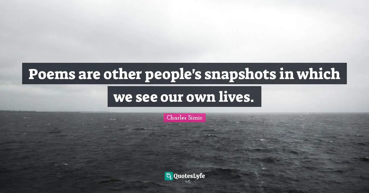 Poems are other people's snapshots in which we see our own lives.