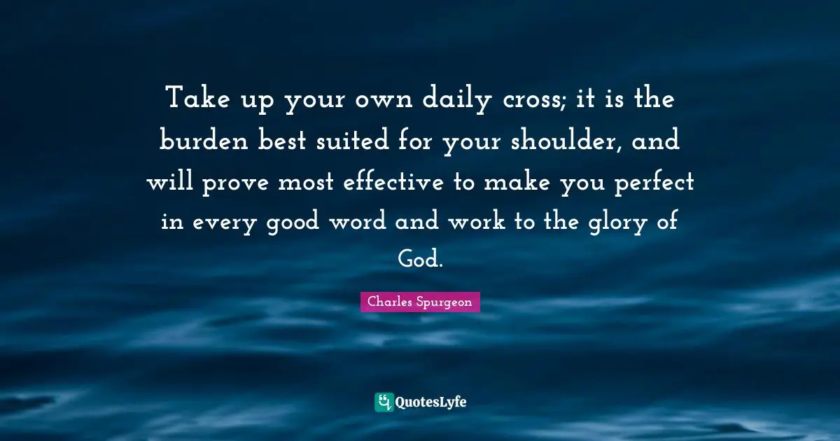 Take up your own daily cross; it is the burden best suited for your shoulder, and will prove most effective to make you perfect in every good word and work to the glory of God.