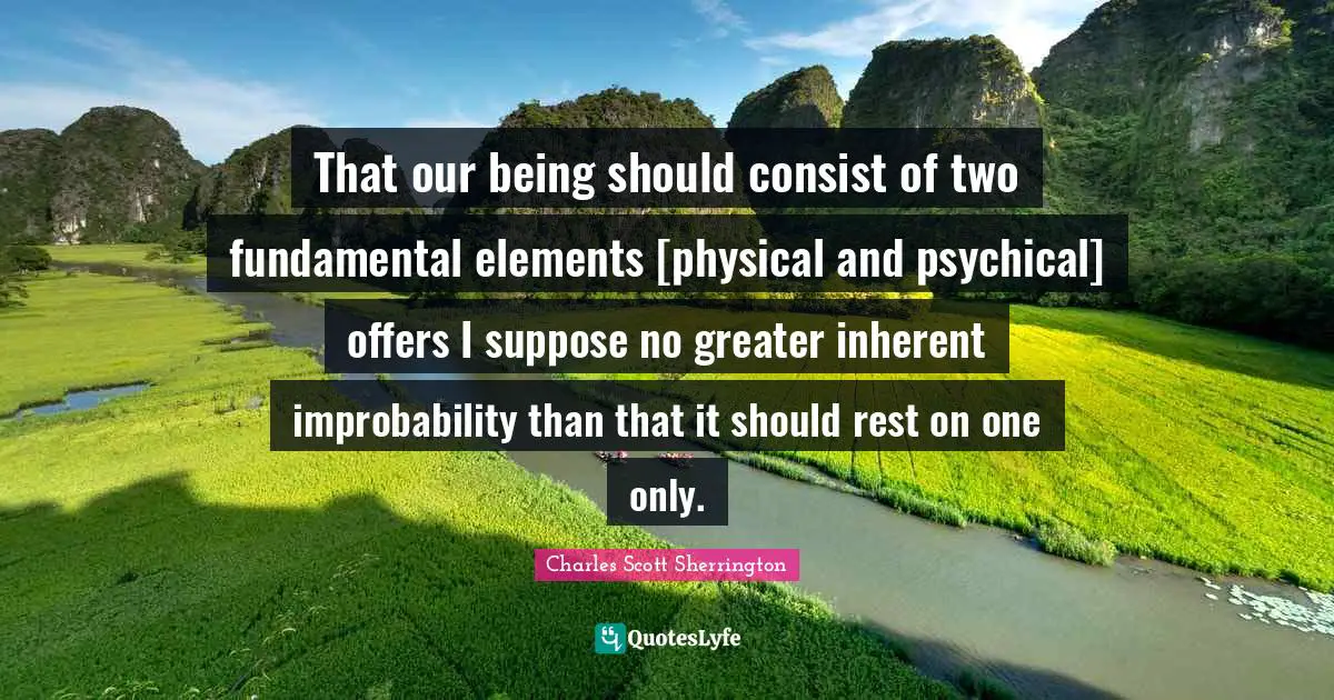 That our being should consist of two fundamental elements [physical and psychical] offers I suppose no greater inherent improbability than that it should rest on one only.