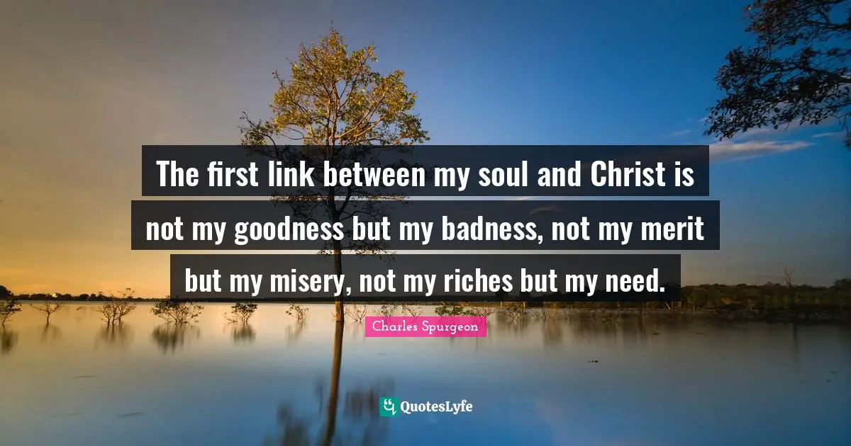 The first link between my soul and Christ is not my goodness but my badness, not my merit but my misery, not my riches but my need.