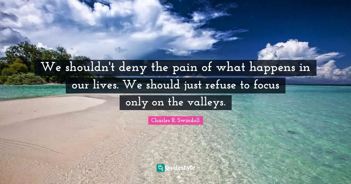 We shouldn't deny the pain of what happens in our lives. We should just refuse to focus only on the valleys.