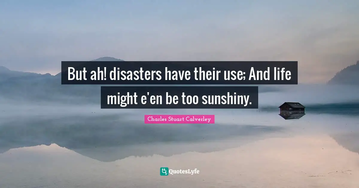 But ah! disasters have their use; And life might e'en be too sunshiny.
