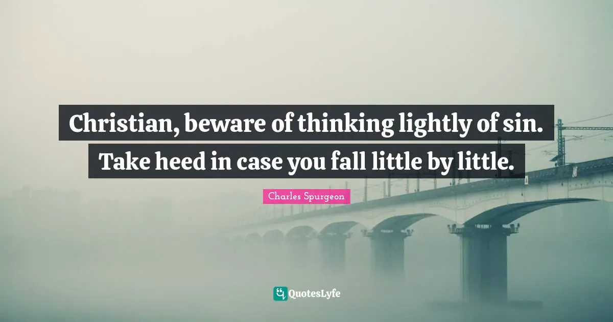 Christian, beware of thinking lightly of sin. Take heed in case you fall little by little.