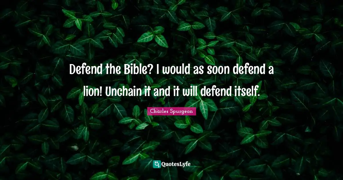 Defend the Bible? I would as soon defend a lion! Unchain it and it will defend itself.
