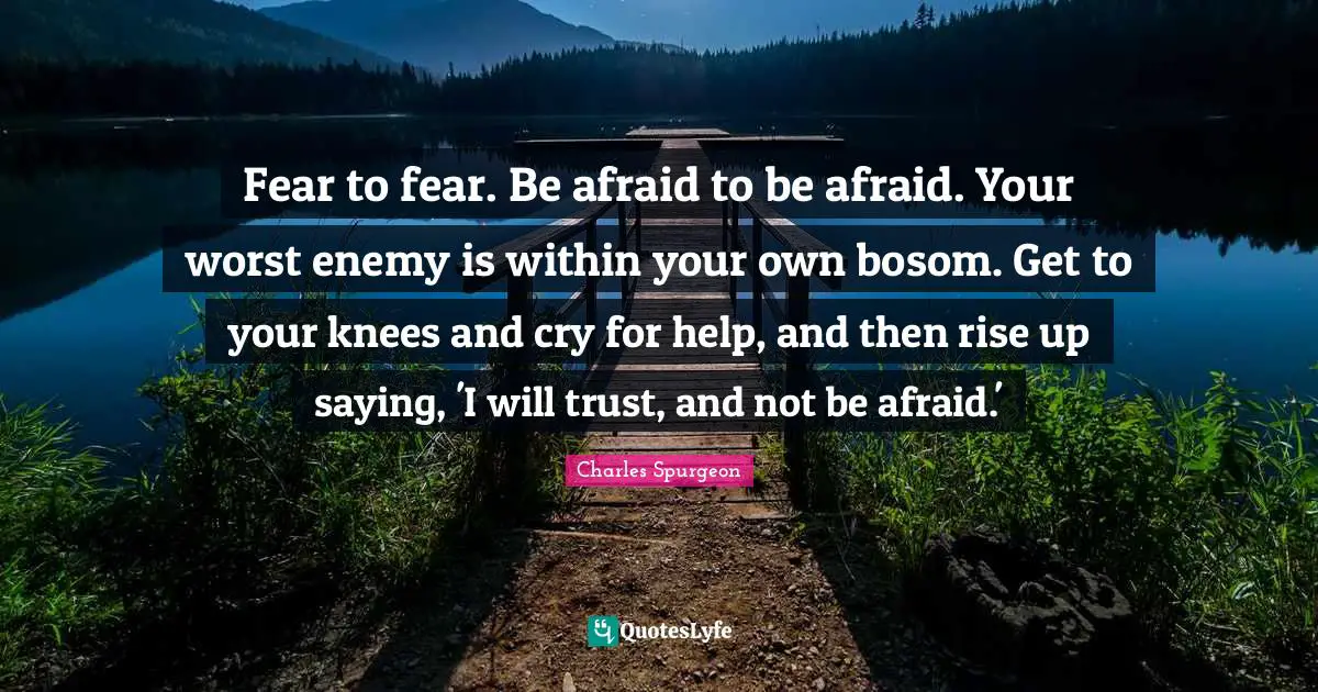 Fear to fear. Be afraid to be afraid. Your worst enemy is within your own bosom. Get to your knees and cry for help, and then rise up saying, 'I will trust, and not be afraid.'