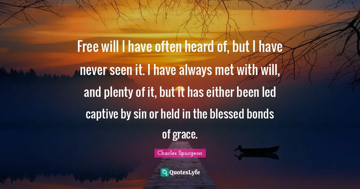 Free will I have often heard of, but I have never seen it. I have always met with will, and plenty of it, but it has either been led captive by sin or held in the blessed bonds of grace.