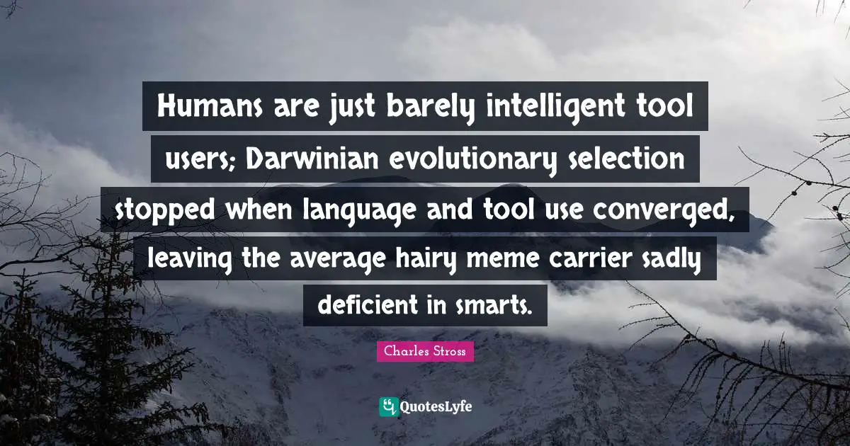 Humans are just barely intelligent tool users; Darwinian evolutionary selection stopped when language and tool use converged, leaving the average hairy meme carrier sadly deficient in smarts.