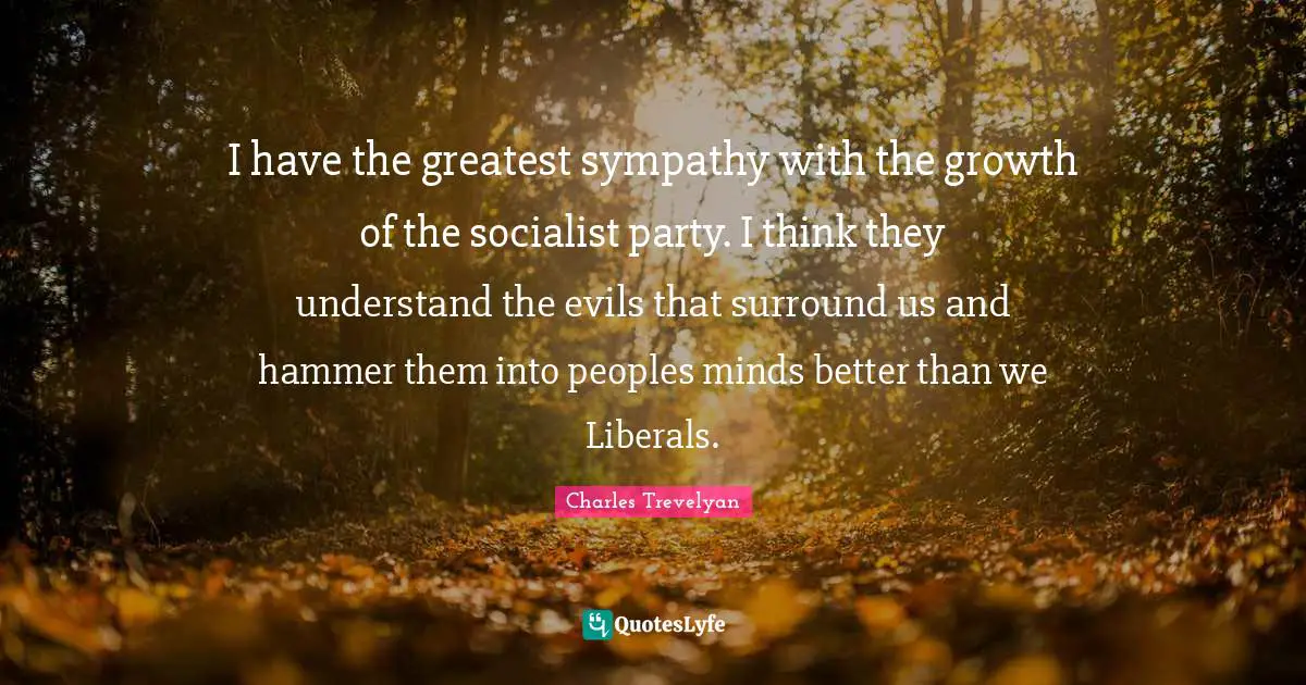 I have the greatest sympathy with the growth of the socialist party. I think they understand the evils that surround us and hammer them into peoples minds better than we Liberals.