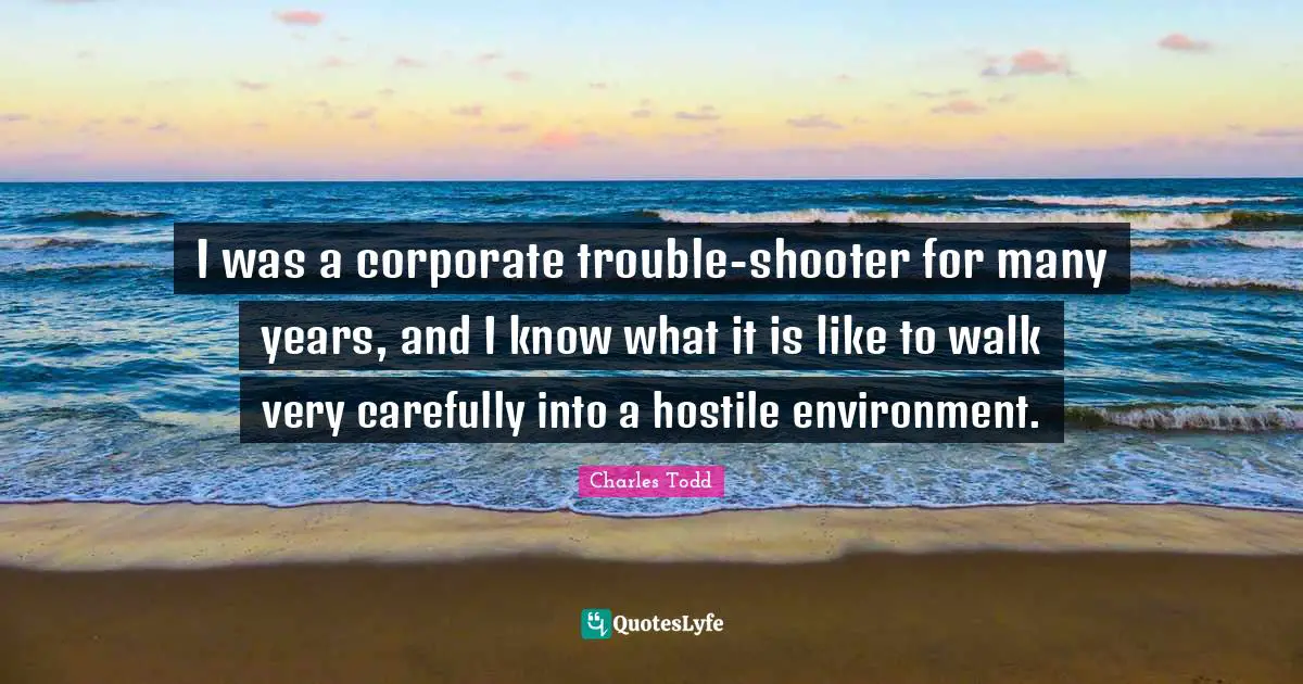 I was a corporate trouble-shooter for many years, and I know what it is like to walk very carefully into a hostile environment.