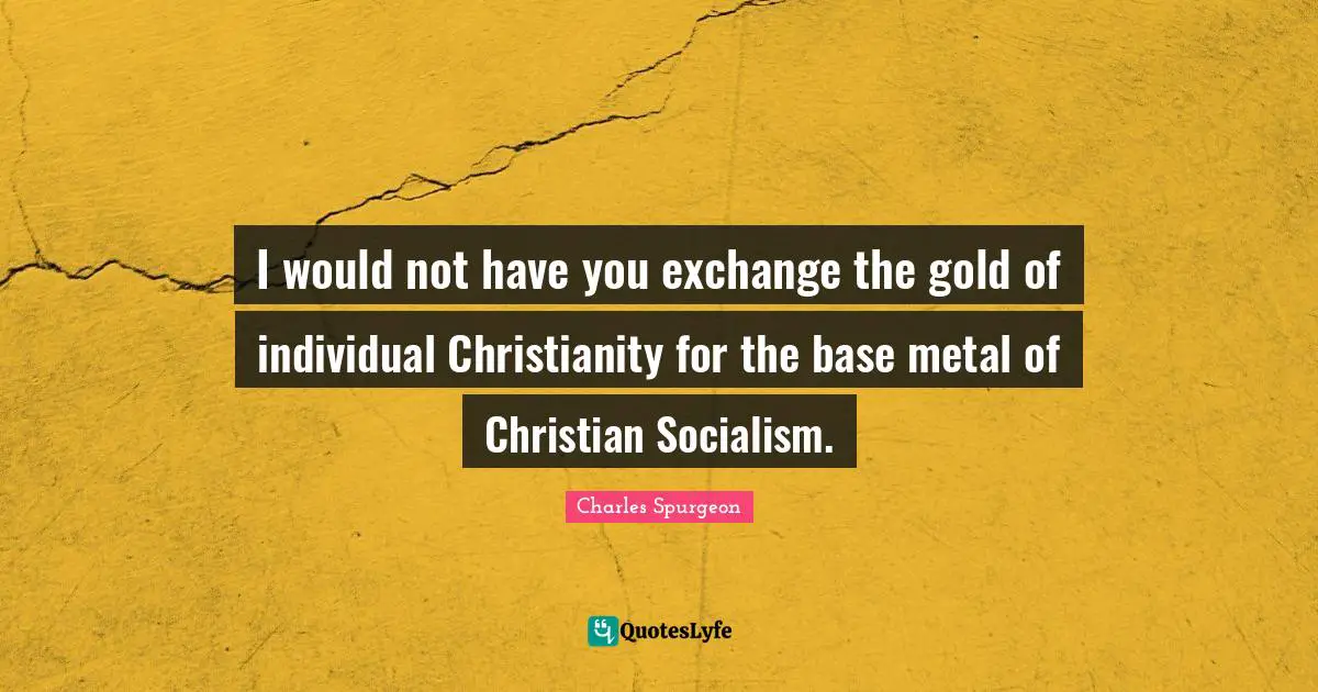 I would not have you exchange the gold of individual Christianity for the base metal of Christian Socialism.