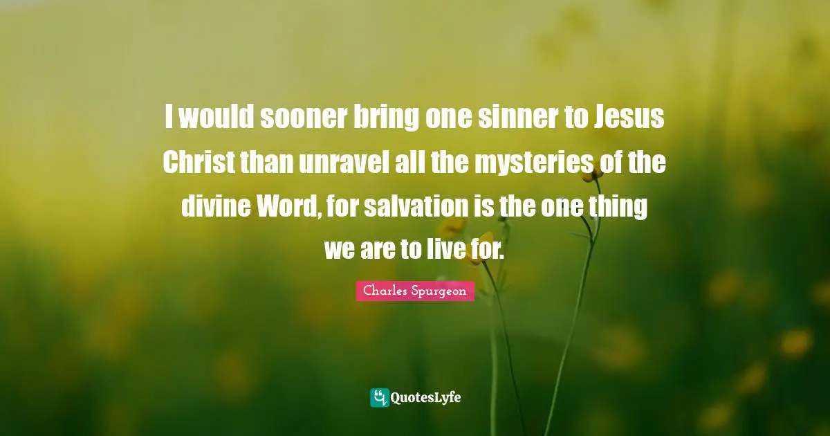 I would sooner bring one sinner to Jesus Christ than unravel all the mysteries of the divine Word, for salvation is the one thing we are to live for.