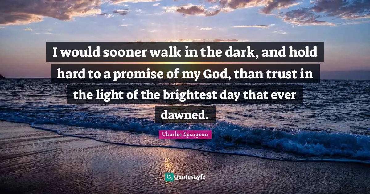 I would sooner walk in the dark, and hold hard to a promise of my God, than trust in the light of the brightest day that ever dawned.