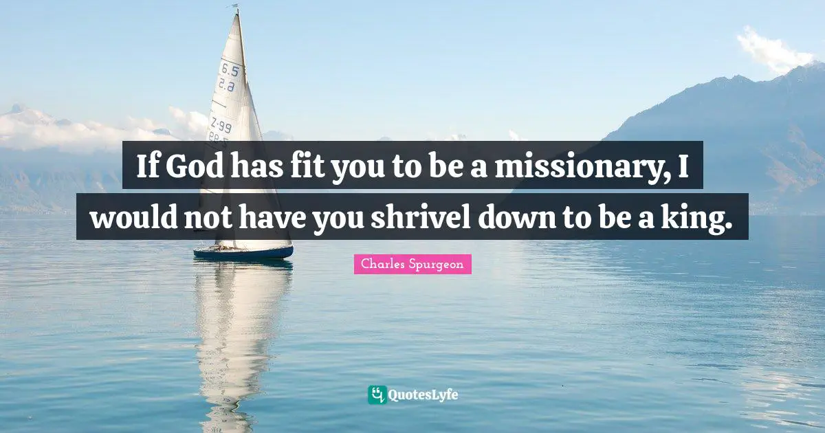 If God has fit you to be a missionary, I would not have you shrivel down to be a king.