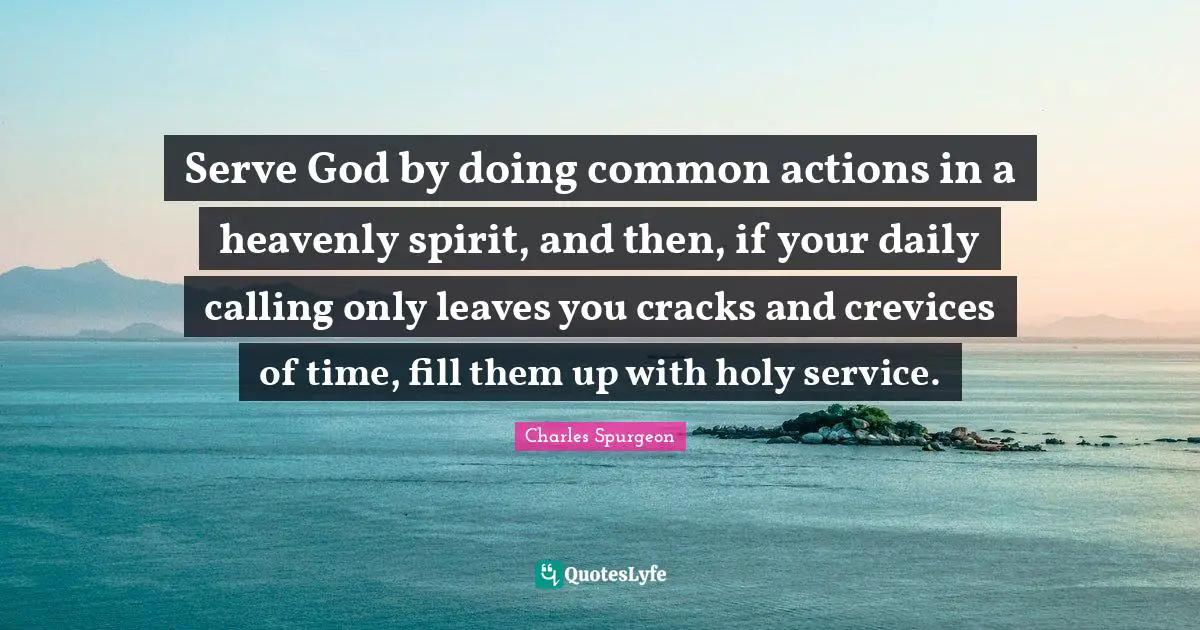 Serve God by doing common actions in a heavenly spirit, and then, if your daily calling only leaves you cracks and crevices of time, fill them up with holy service.
