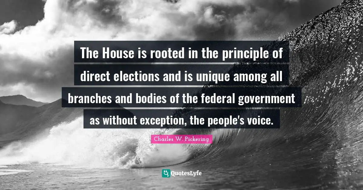 The House is rooted in the principle of direct elections and is unique among all branches and bodies of the federal government as without exception, the people's voice.