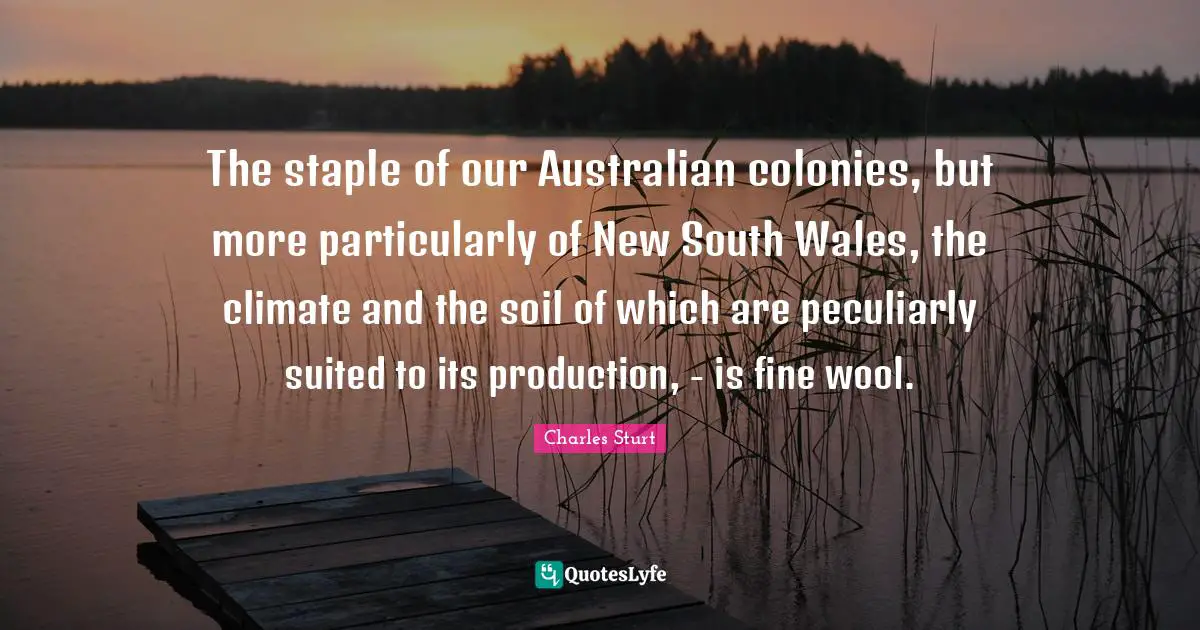 The staple of our Australian colonies, but more particularly of New South Wales, the climate and the soil of which are peculiarly suited to its production, - is fine wool.