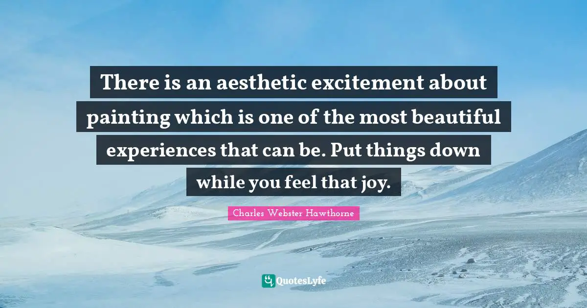 Charles Webster Hawthorne Quotes: "There is an aesthetic excitement about painting which is one of the most beautiful experiences that can be. Put things down while you feel that joy."