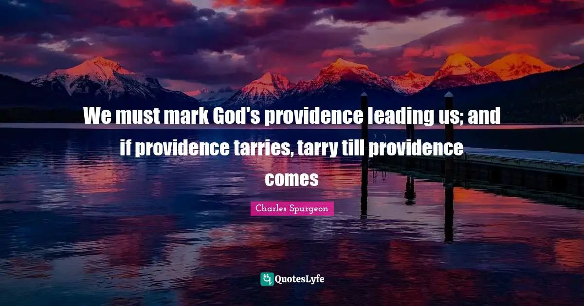 We must mark God's providence leading us; and if providence tarries, tarry till providence comes