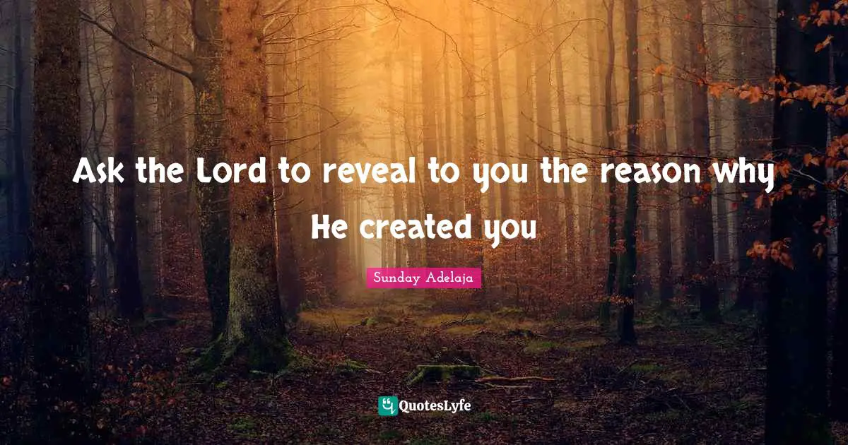 Ask the Lord to reveal to you the reason why He created you