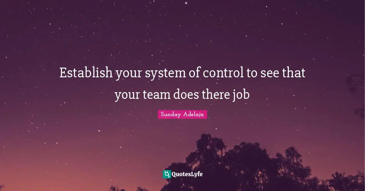 Establish your system of control to see that your team does there job