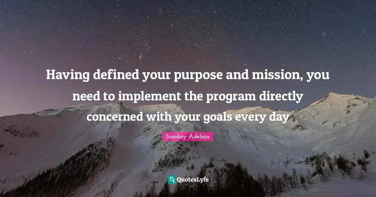 Purpose Goals Quotes: "Having defined your purpose and mission, you need to implement the program directly concerned with your goals every day"