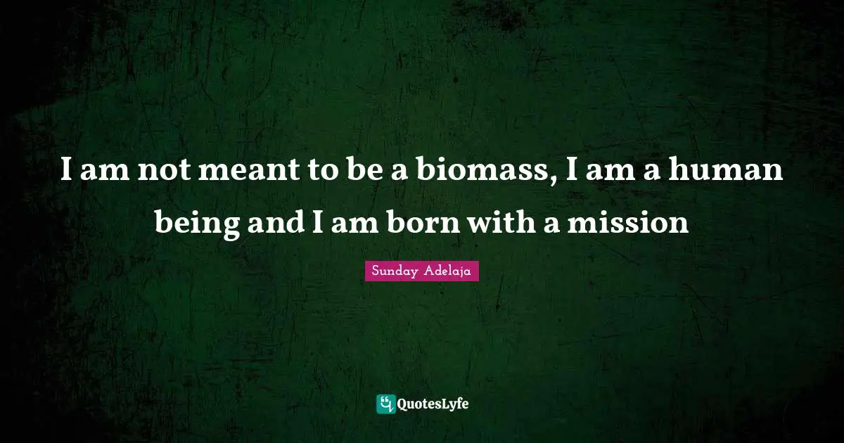 I am not meant to be a biomass, I am a human being and I am born with a mission