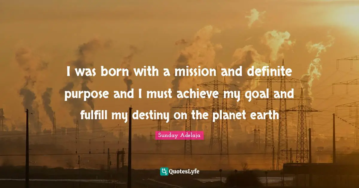 I was born with a mission and definite purpose and I must achieve my goal and fulfill my destiny on the planet earth
