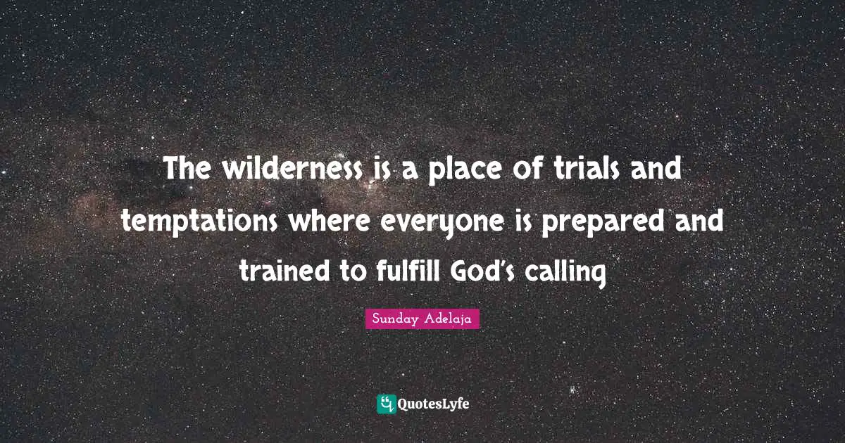 Purpose Goals Quotes: "The wilderness is a place of trials and temptations where everyone is prepared and trained to fulfill God’s calling"
