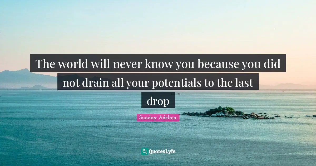 The world will never know you because you did not drain all your potentials to the last drop